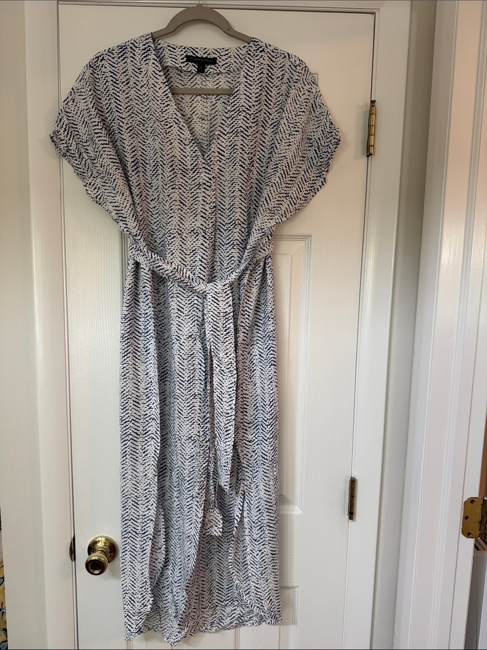Banana Republic White and Navy Printed Maxi Dress with Tie Waist